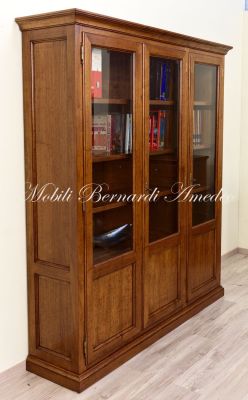Libreria classica da studio o soggiorno in legno di noce con 3 ante